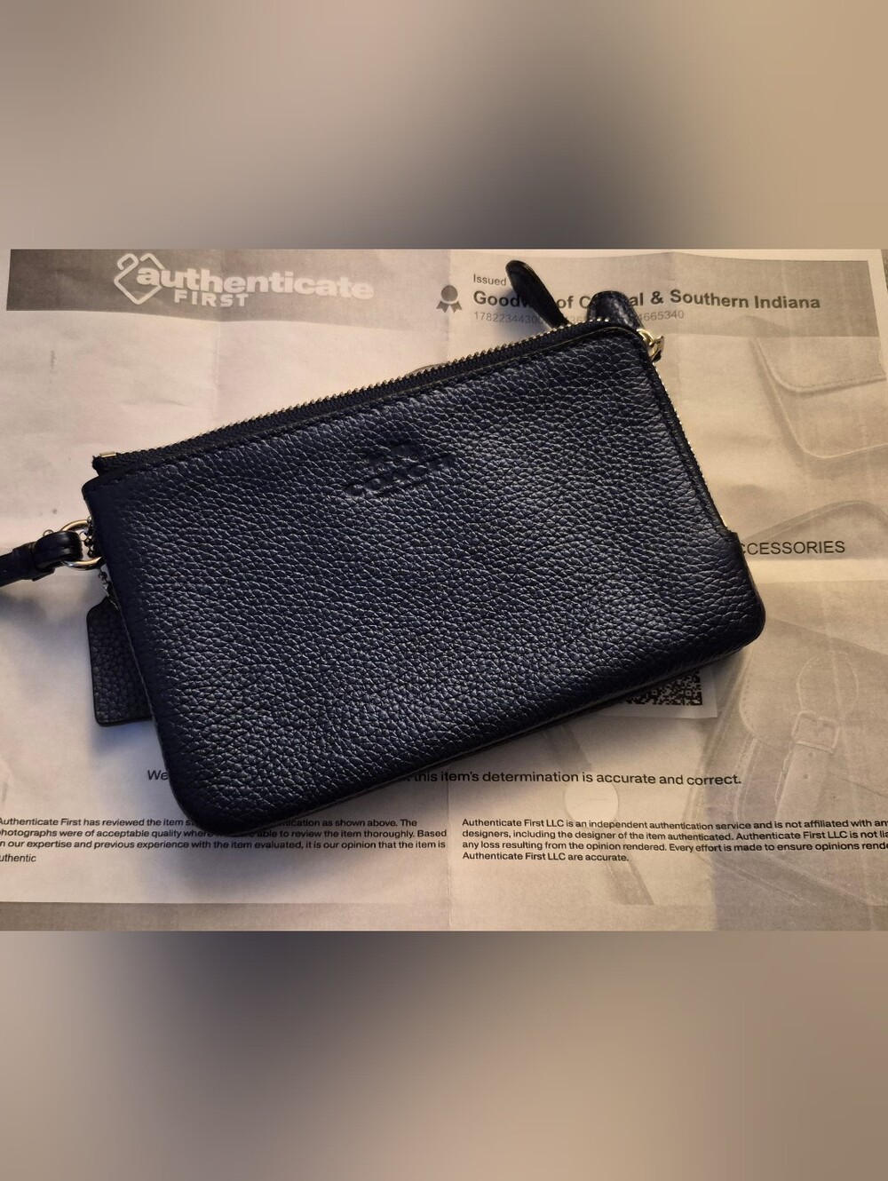 Coach Pebbled Leather Double Corner Zip Wristlet in Metallic Midnight Blue - Picture 11 of 11